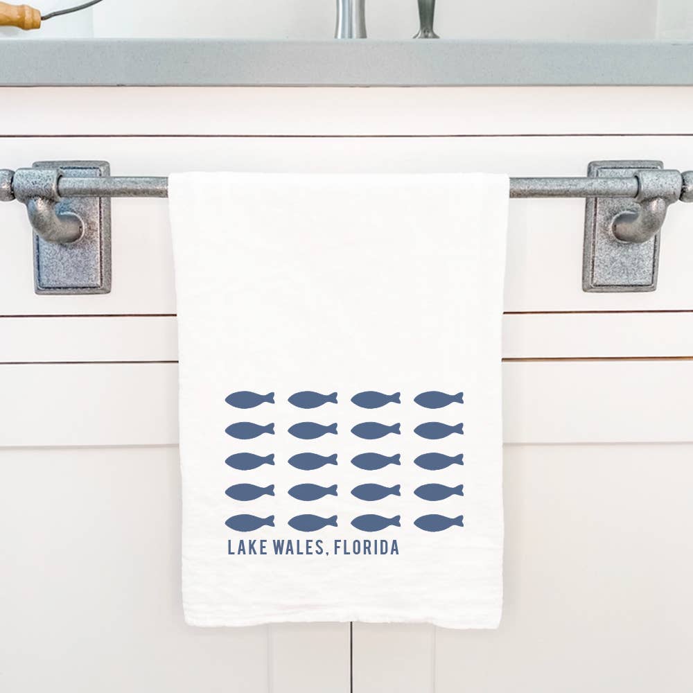 Hand Drawn Fish City State - Custom Cotton Tea Towel
