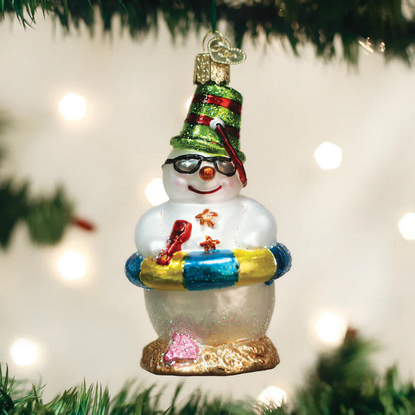 @Beach Snowman Christmas Ornament