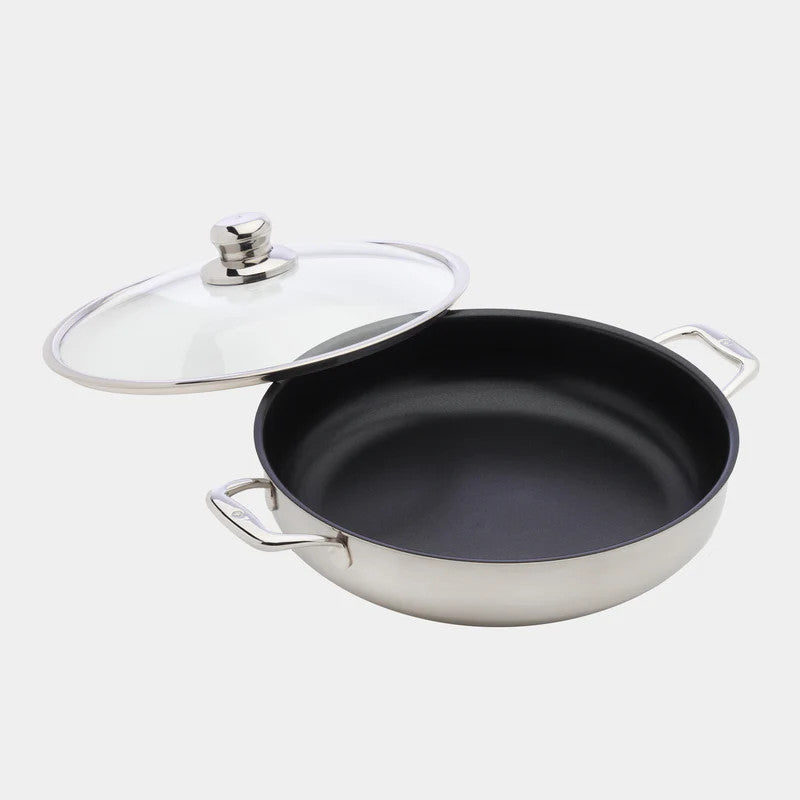 Nonstick Clad 5.3 qt Stainless Chef's Pan with Glass Lid