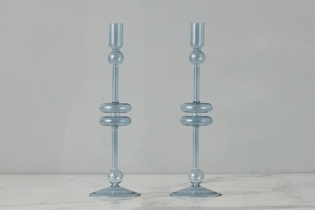 Denim Glass Candlestick, Large