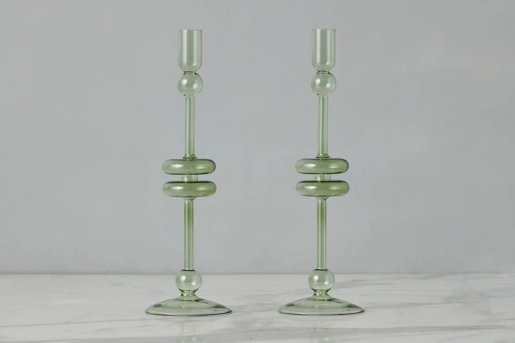 Sage Glass Candlestick, Large