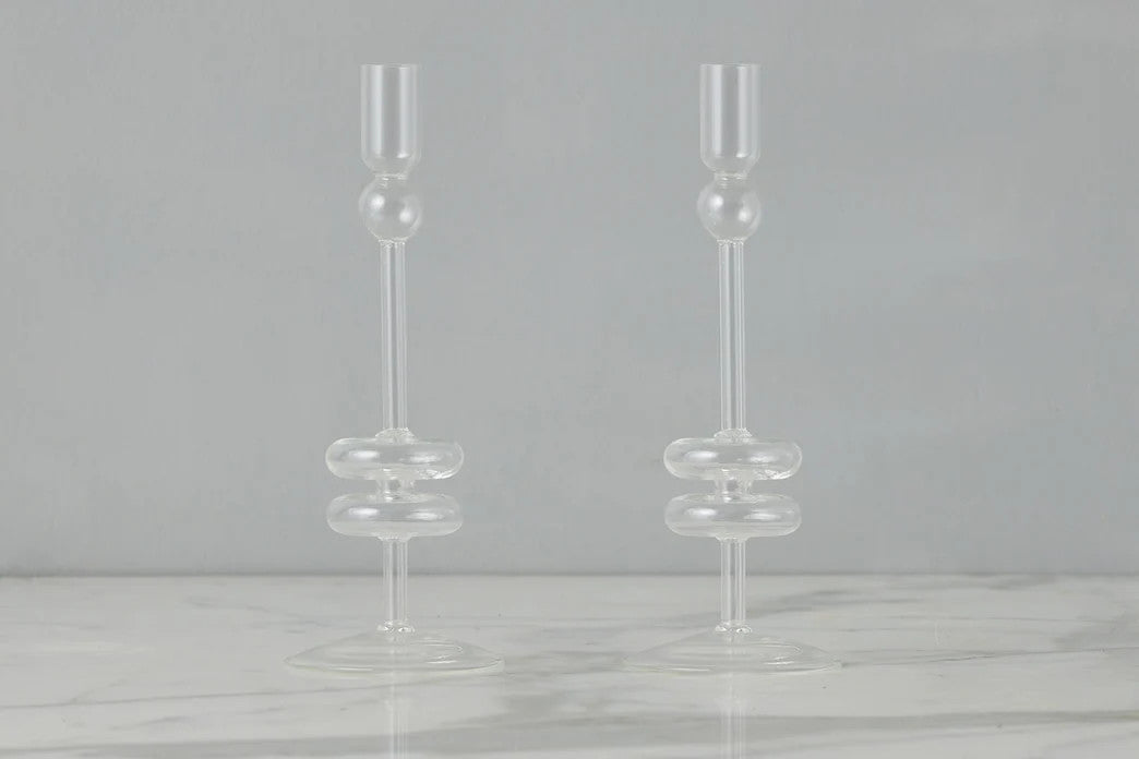Clear Glass Candlestick, Medium
