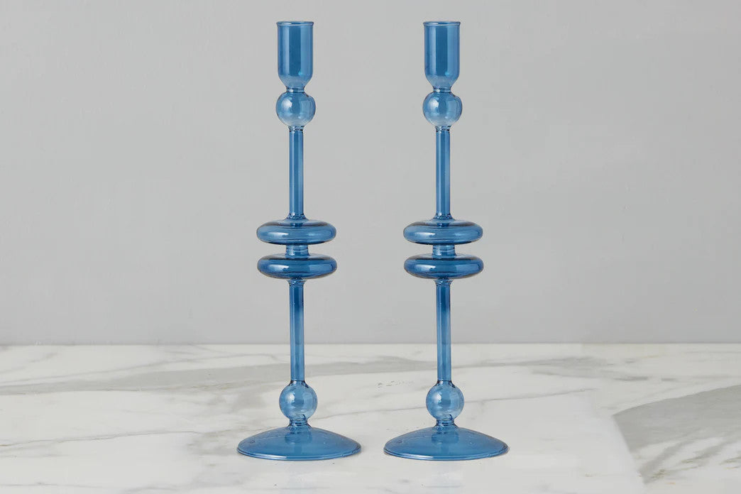 Sapphire Glass Candlestick, Large