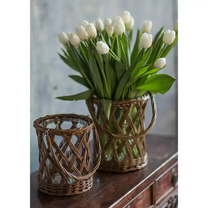 Classic Glass and Wicker Vase-Large