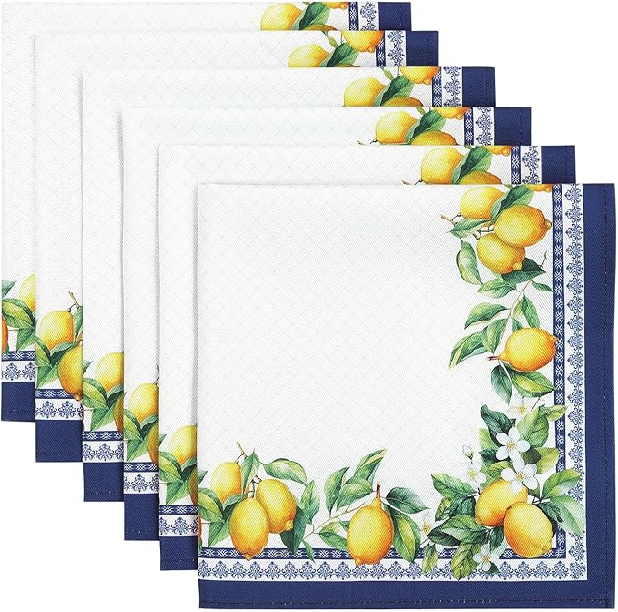Lemon Green Leaf Print Cloth Napkin 18x18