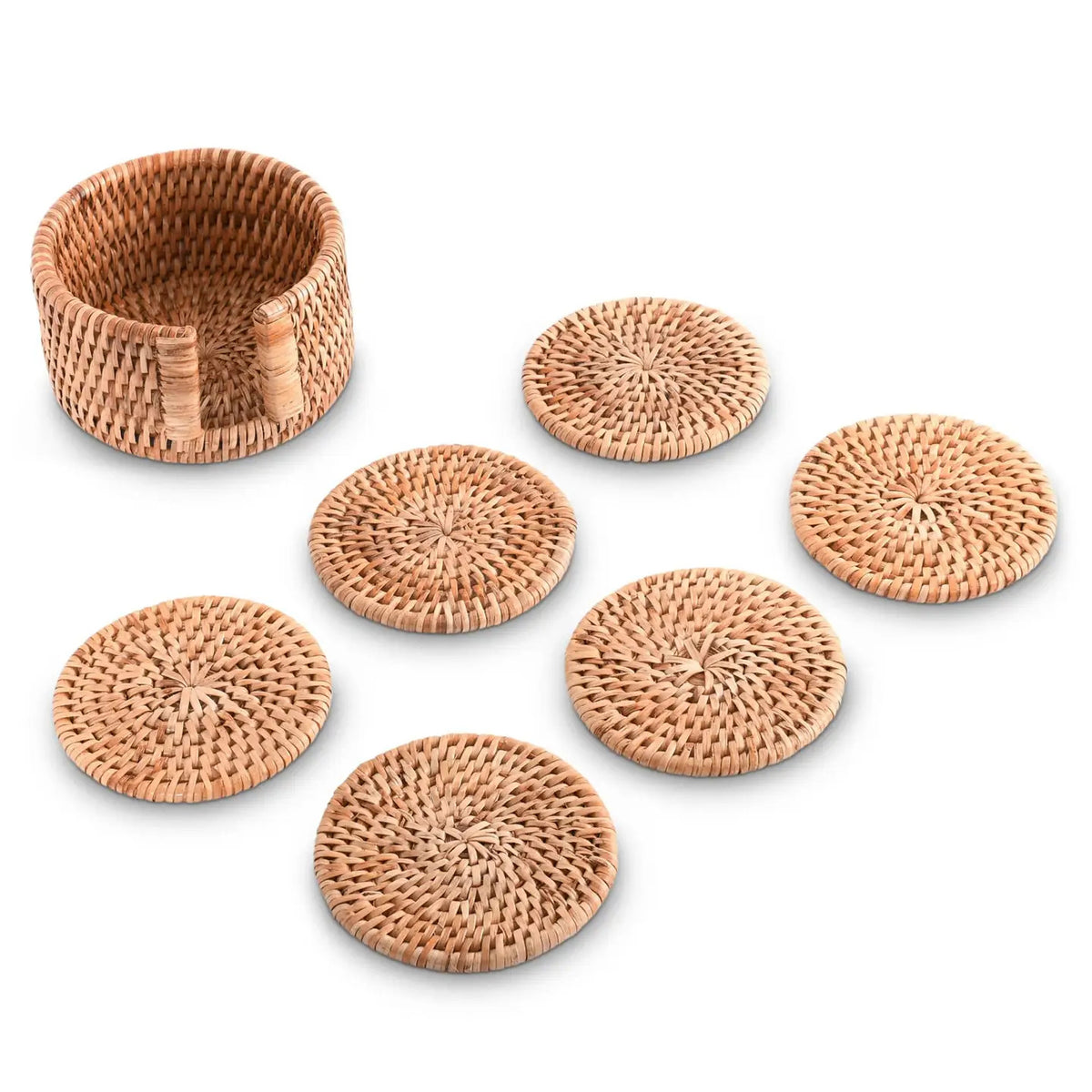 *Hand Woven Rattan Wicker Coaster Set - 6 Coasters