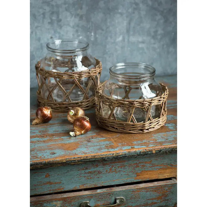 Glass and Woven Willow Canister-XXS