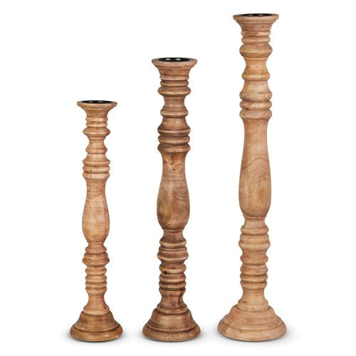 31.5" Wood Floor Candle Holders (Set of 3)