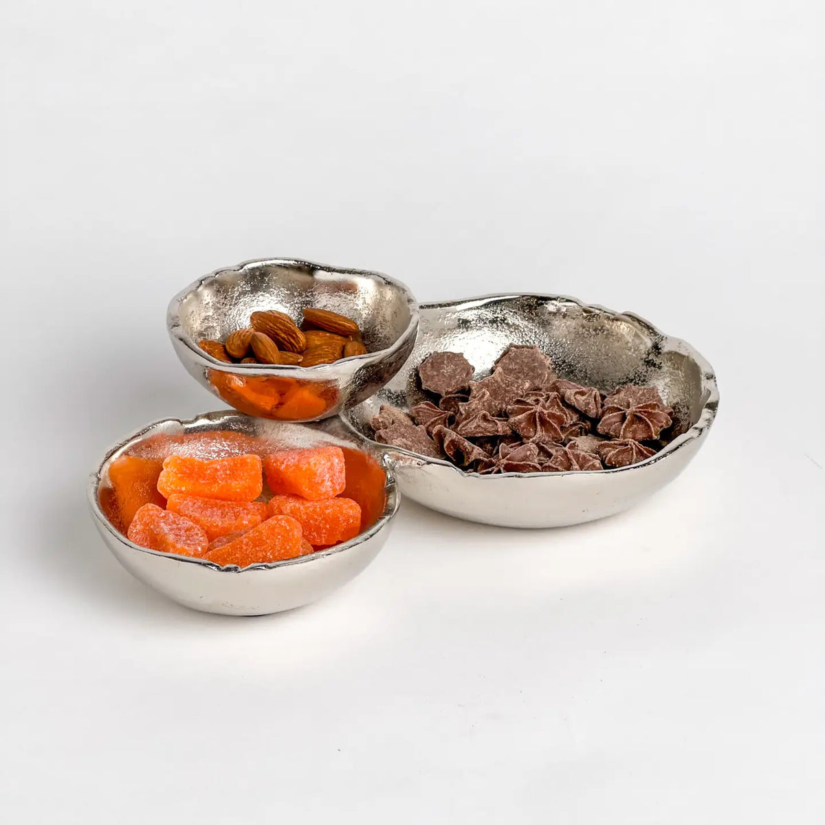 Silver Textured Aluminum 3-Bowl Cluster Dish