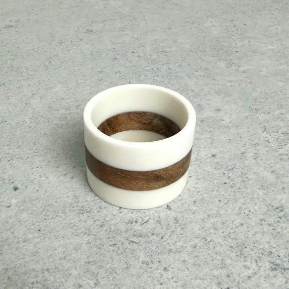 White Resin & Wood Napkin Ring