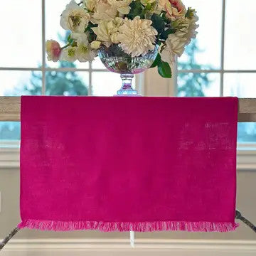 Linen Runner with Fringe 90" Magenta