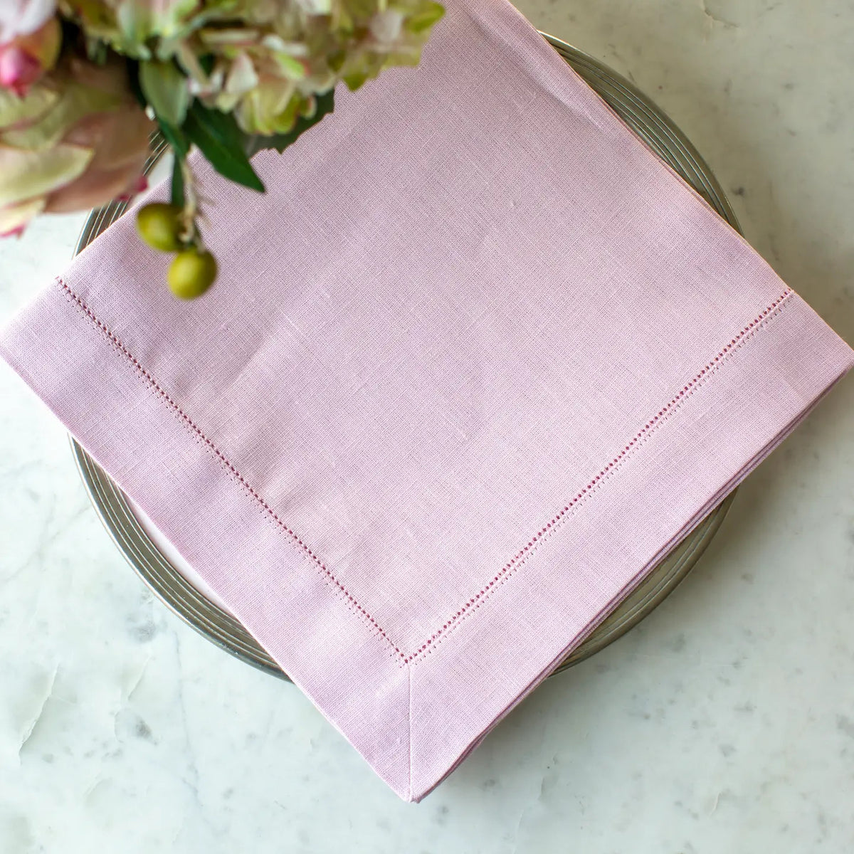 Hemstitch Large Linen Napkin Lilac