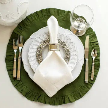 Round Ruffle Linen Placemats Evergreen-18" Round