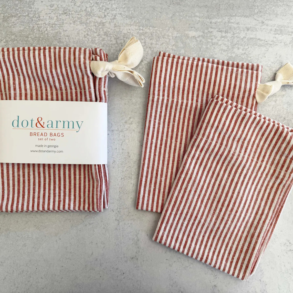 Papaya Stripe Linen Bread Bags, Set of Two