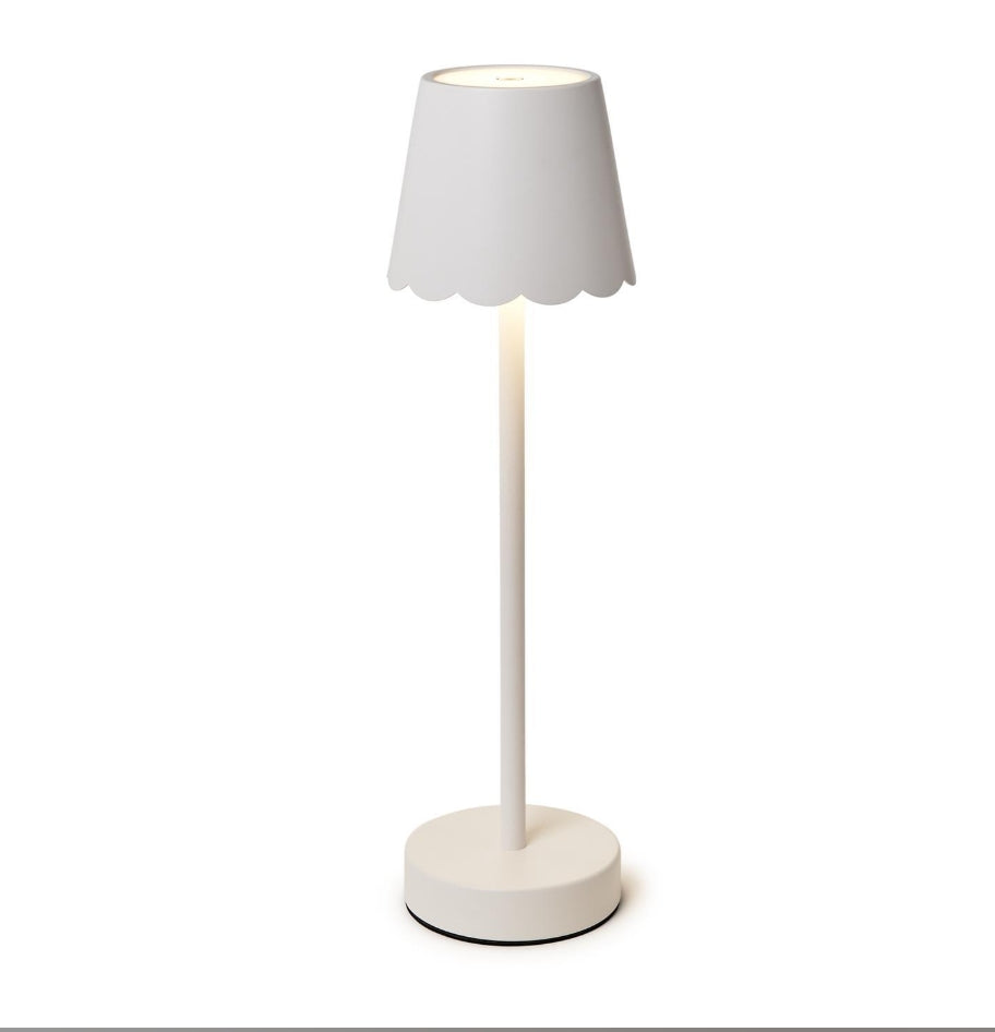 White LED Cordless Table Lamp with Scalloped Edge Shade