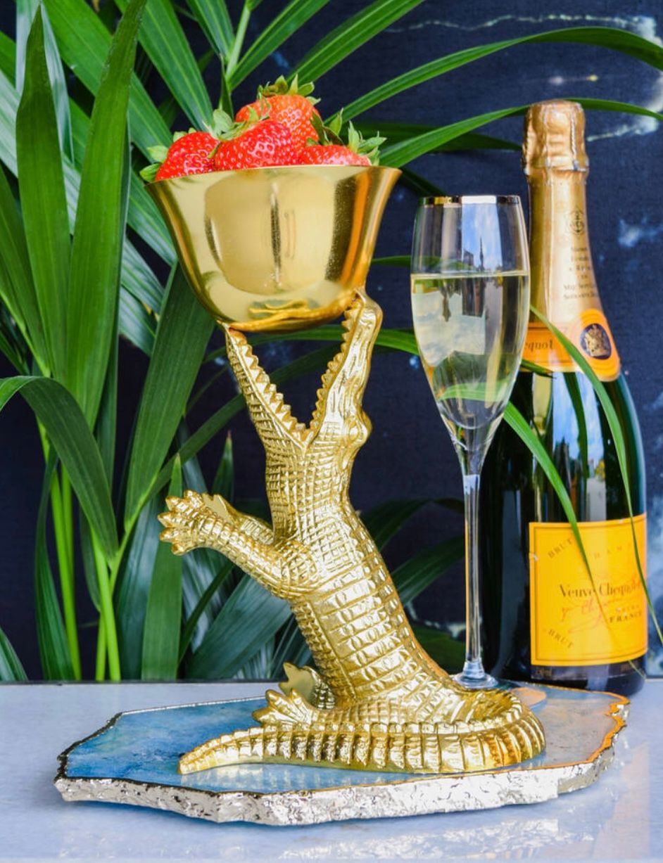 Gold Figural Alligator Serving Bowl