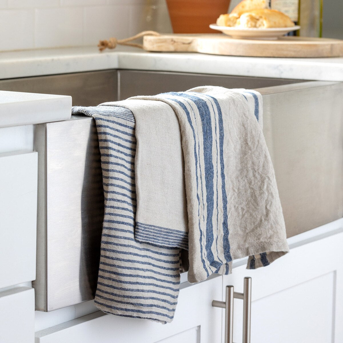Soft Linen Dish Towel, Blue Stripe Assortment