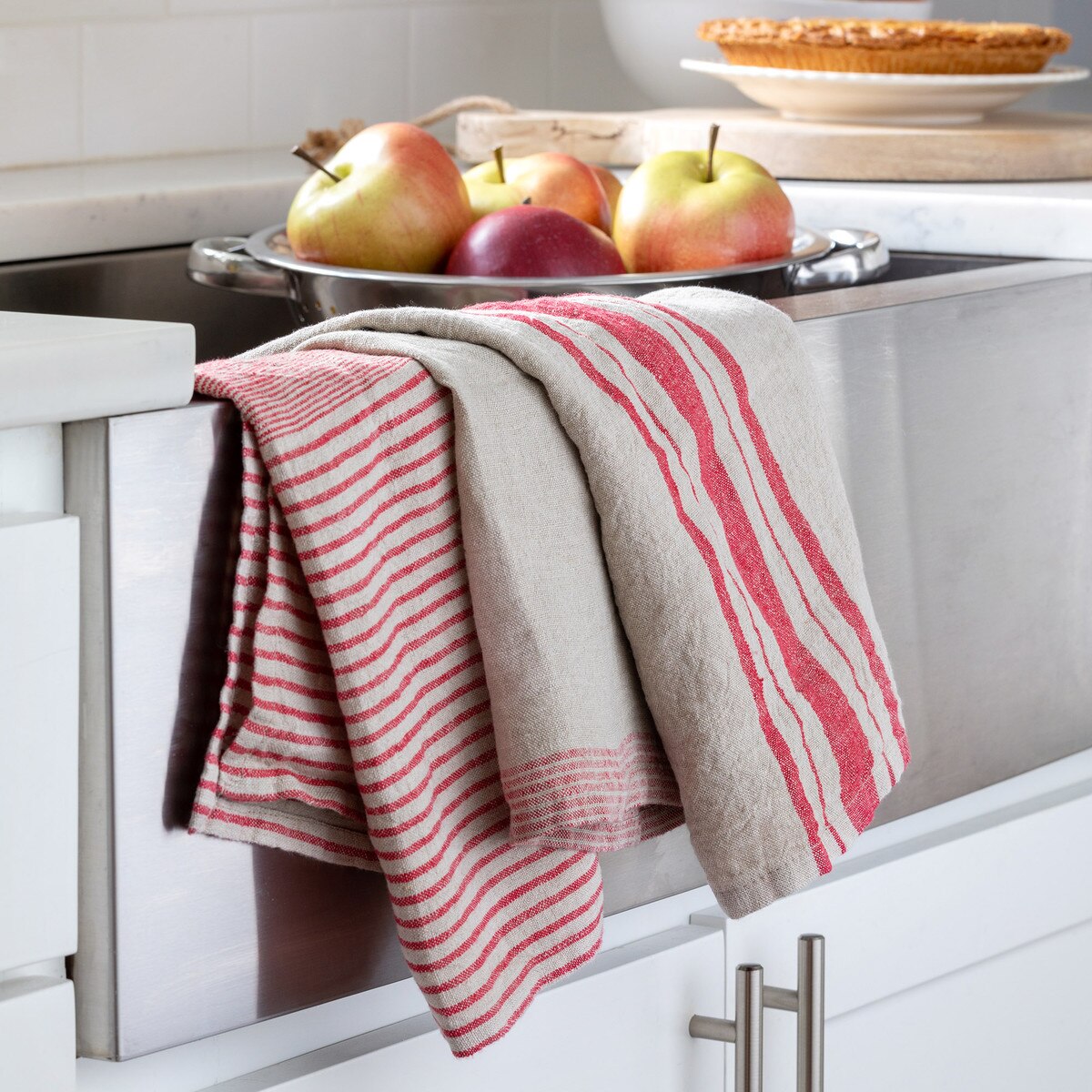 Soft Linen Dish Towel, Red Stripe Assortment