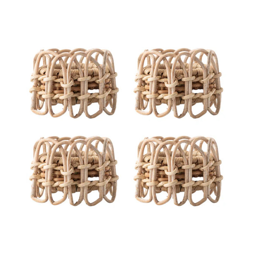 Provence Rattan Napkin Ring Set/4 - Whitewash