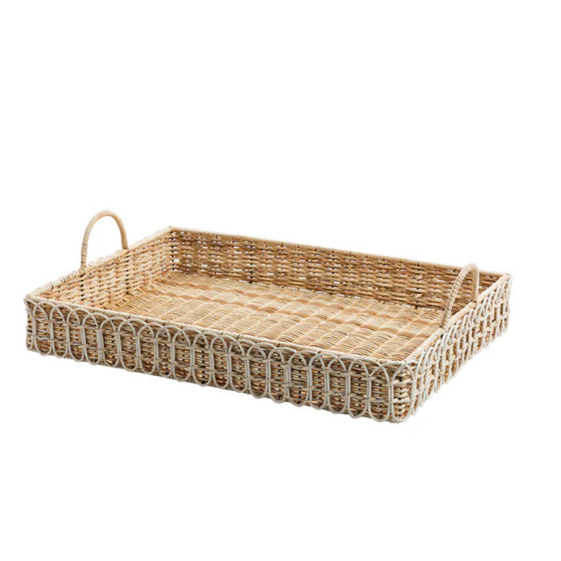 Provence Rattan 22.5" Rectangular Tray - Whitewash