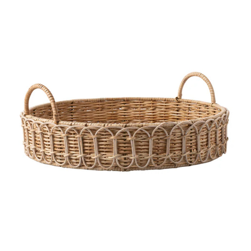 Provence Rattan 16" Circle Tray - Whitewash