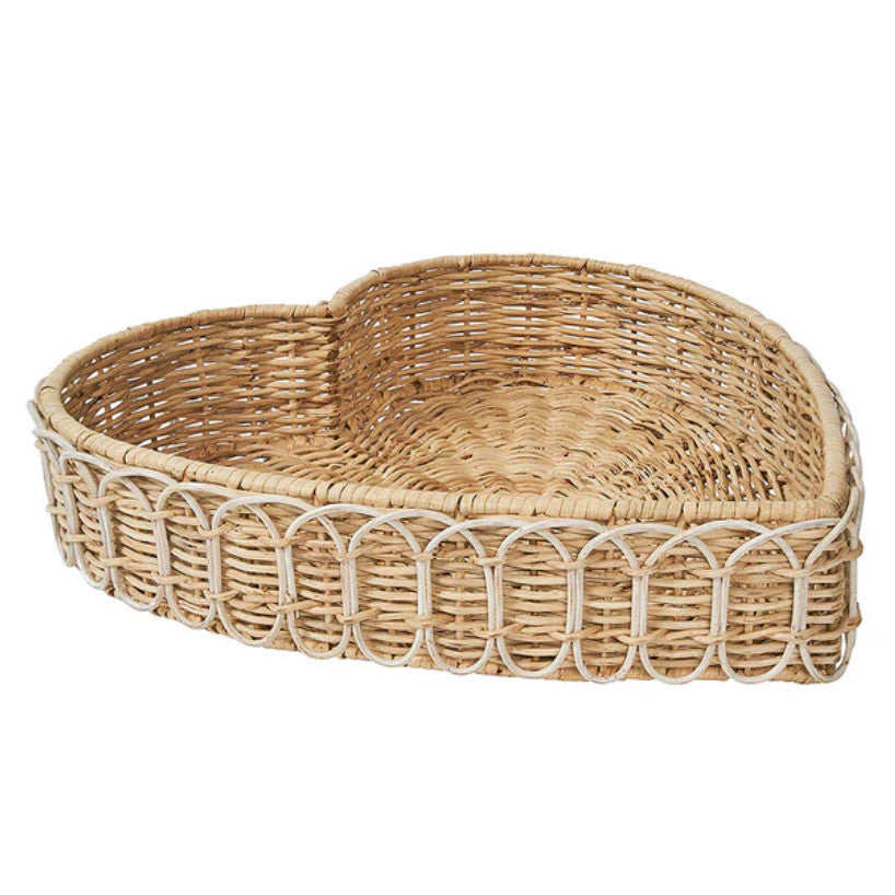 Provence Rattan 16" Heart Tray - Whitewash
