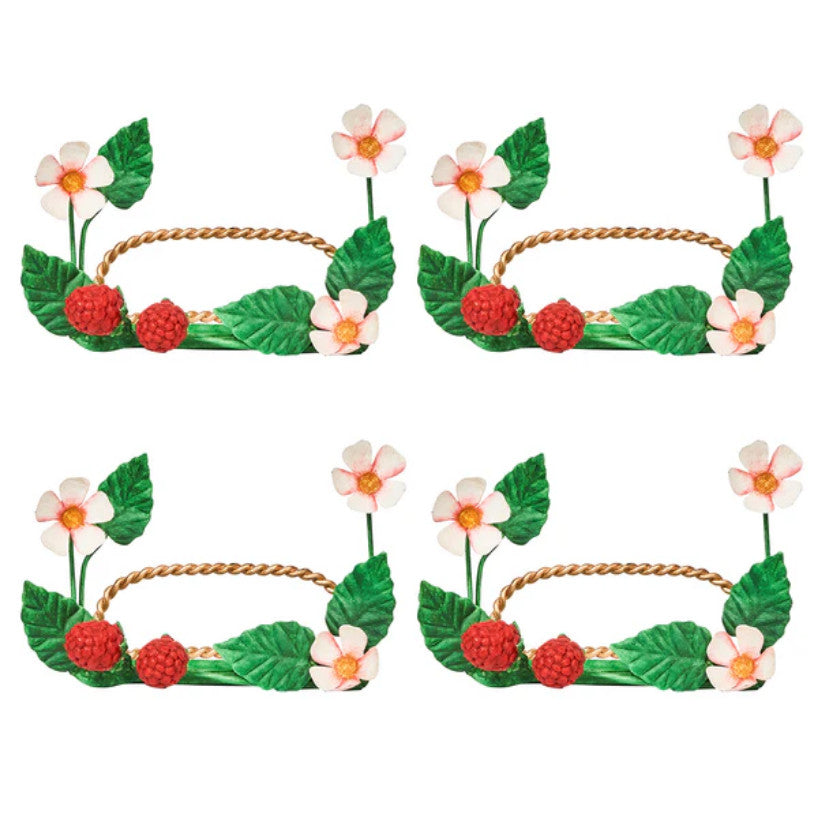 Meadow Walk Raspberries Place Card Holder Set/4 - Multi