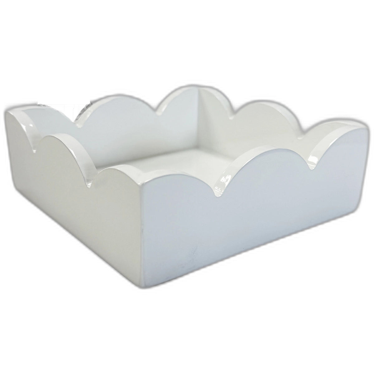 Lacquer Scalloped Cocktail Napkin Holder | White