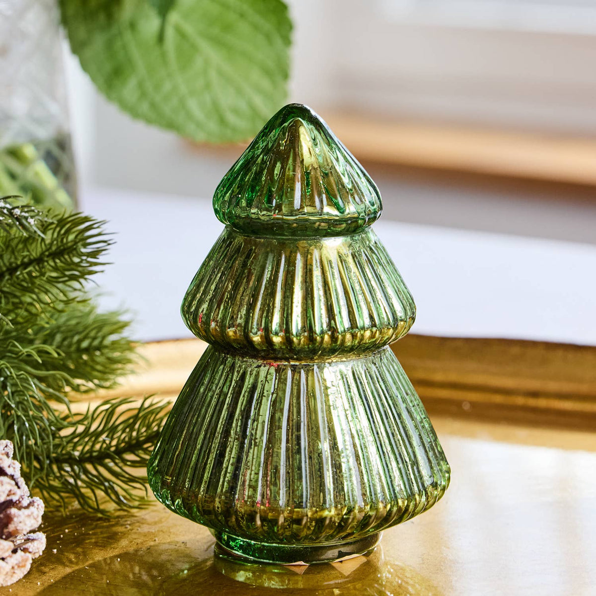 Tree Candle 5" Green Mercury
