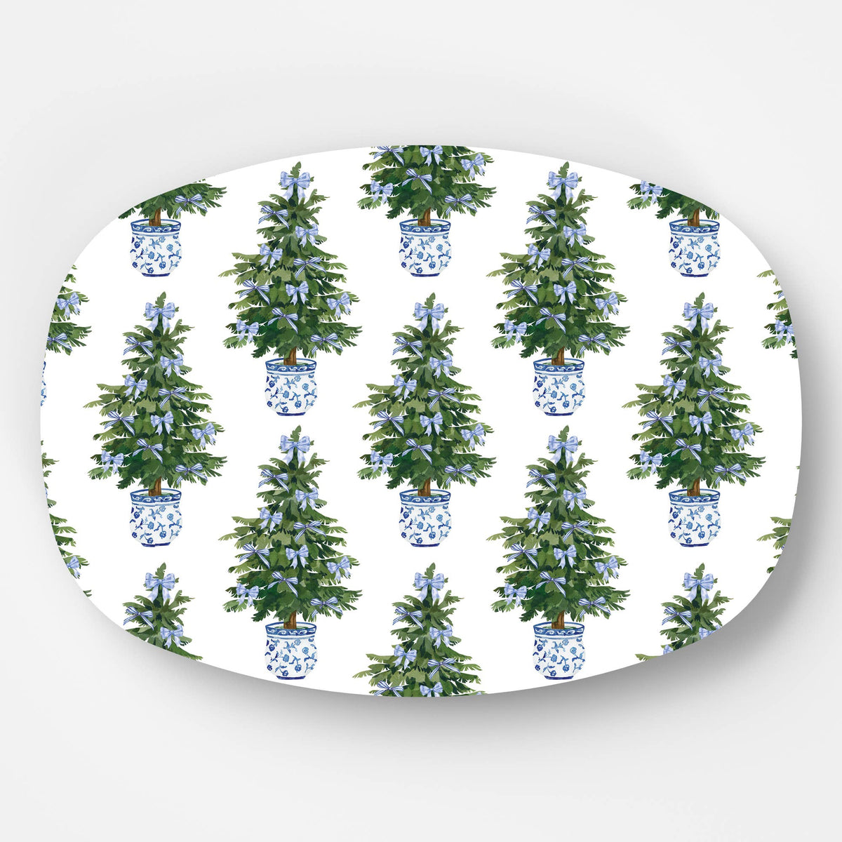 QUICK SHIP! WH Serving Platter | Blue Bows Christmas Trees