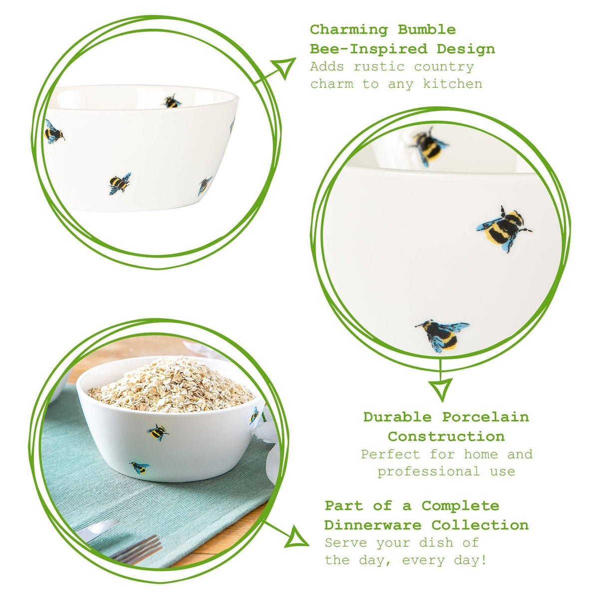 Joules Bee Casual Cereal Bowl - 14cm - White