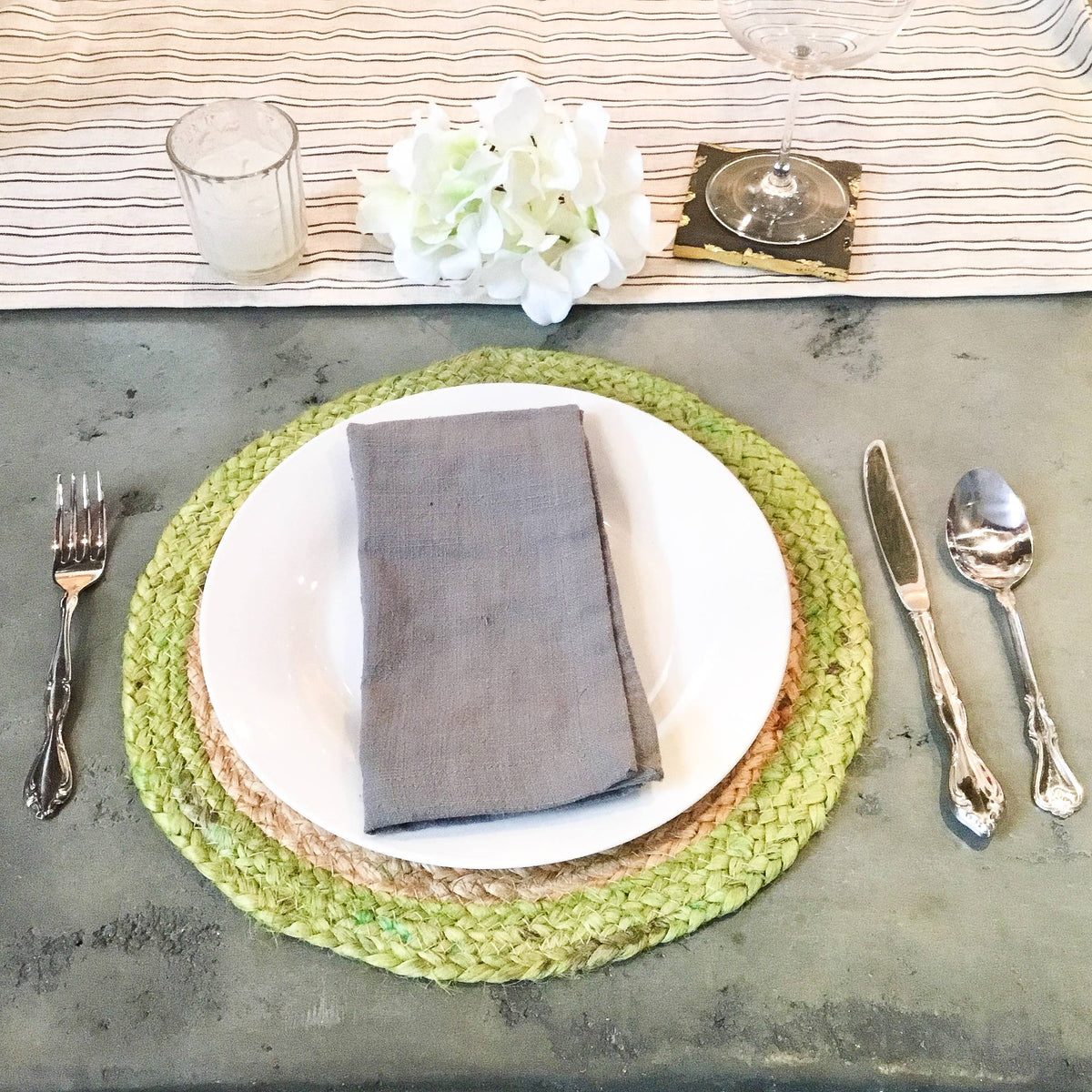 Natural & Green Jute Border Round Placemat