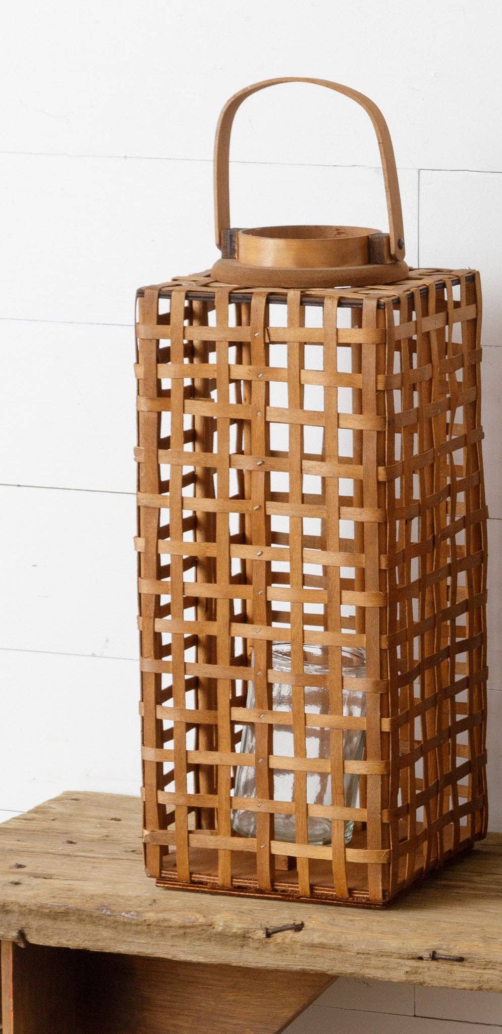 Woven Lantern With Hurricane Glass, Lg (PC)