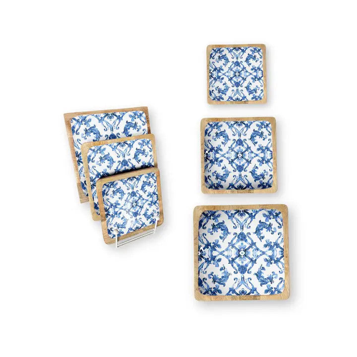 Blue Watercolor Set of 3 Square Trays