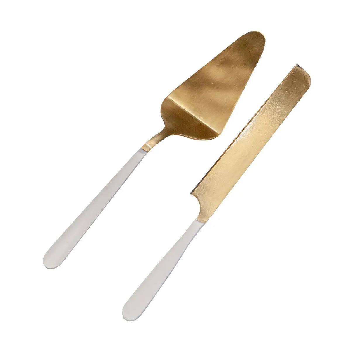 2pc Cake Serving Set Gold w/ White Resin Handles in Giftbox