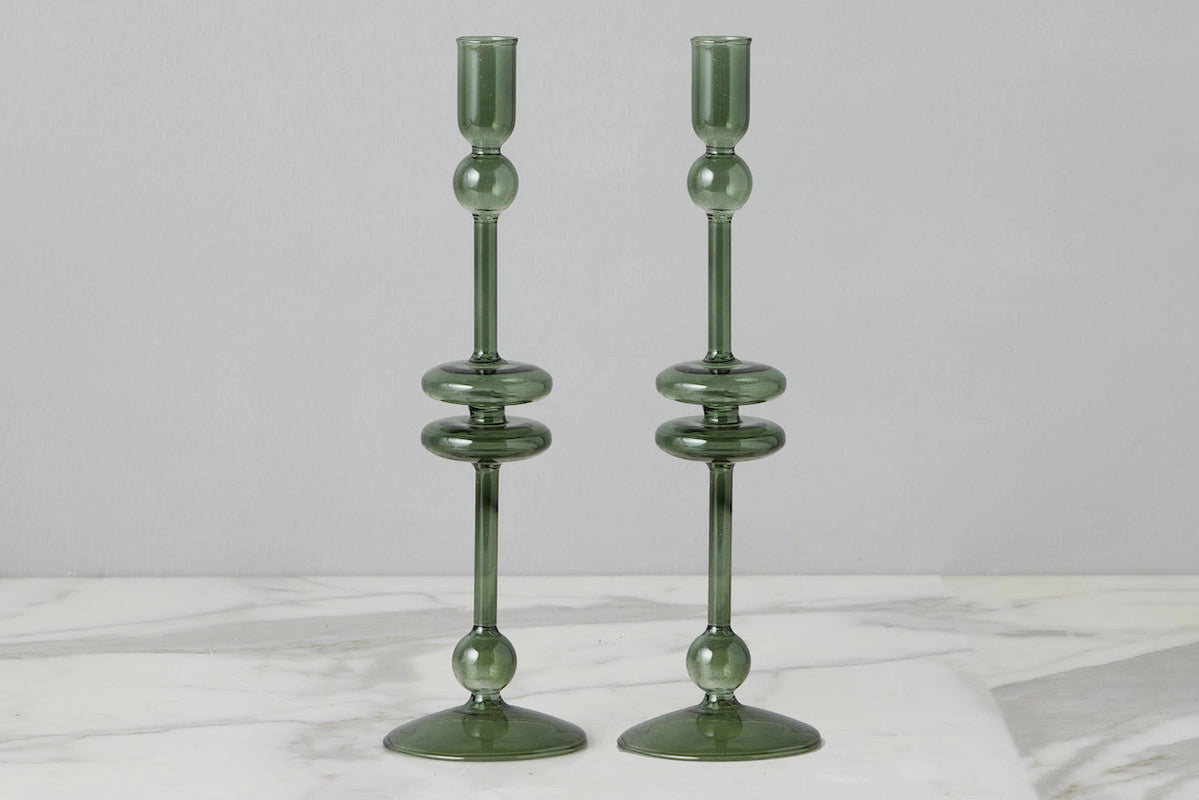 Emerald Glass Candlestick, Large