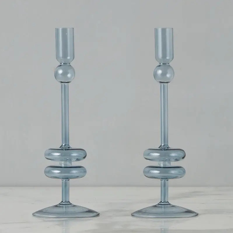 Denim Glass Candlestick, Medium