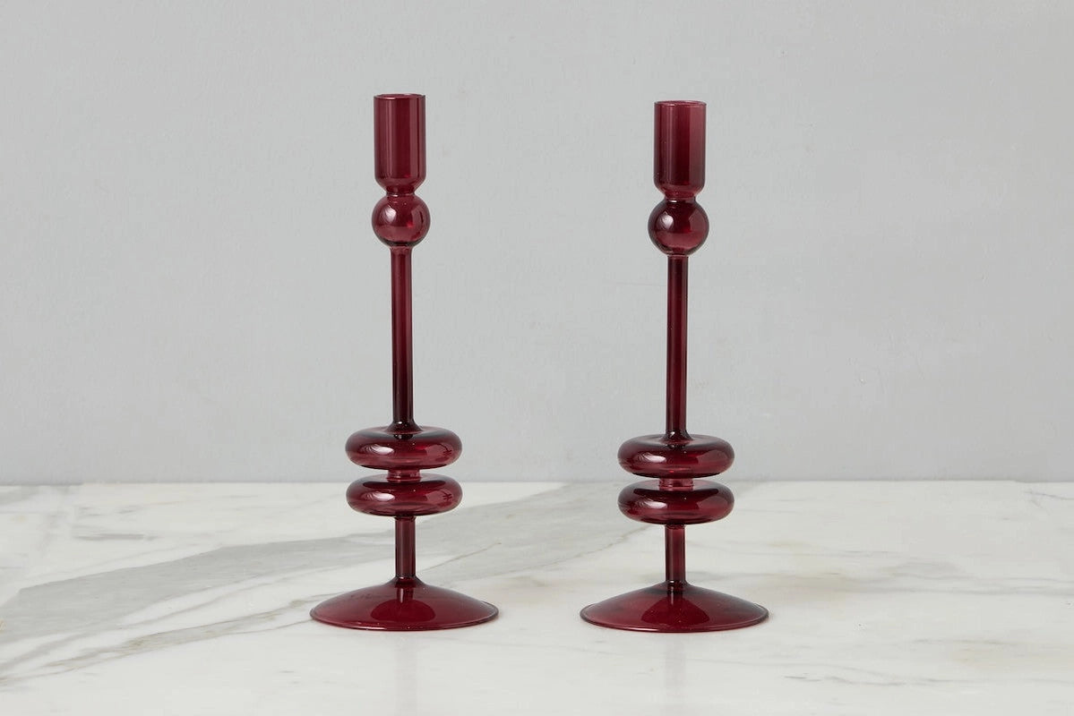 Merlot Red Glass Candlestick, Medium