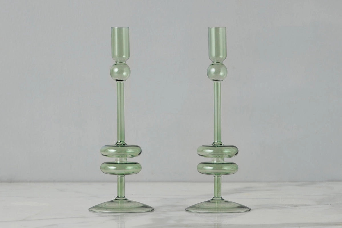 Sage Glass Candlestick, Medium