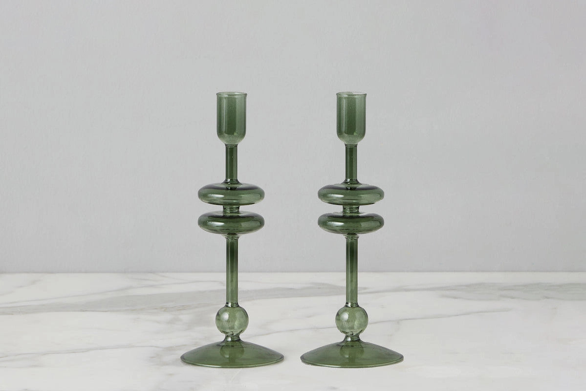 Emerald Glass Candlestick, Small