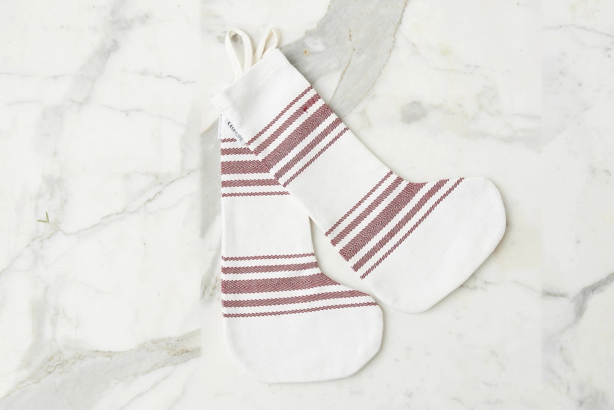 Holiday Stocking, Vintage Merlot Red Stripe, Set of 2