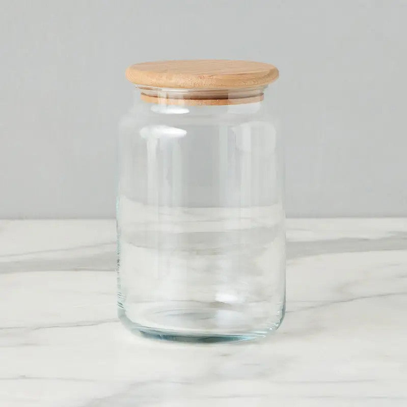 Glass Dry Goods Canister, Wood Lid, Large