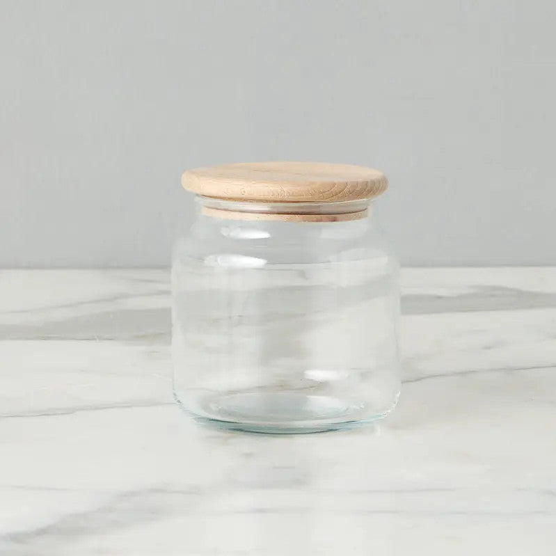 Glass Dry Goods Canister, Wood Lid, Small