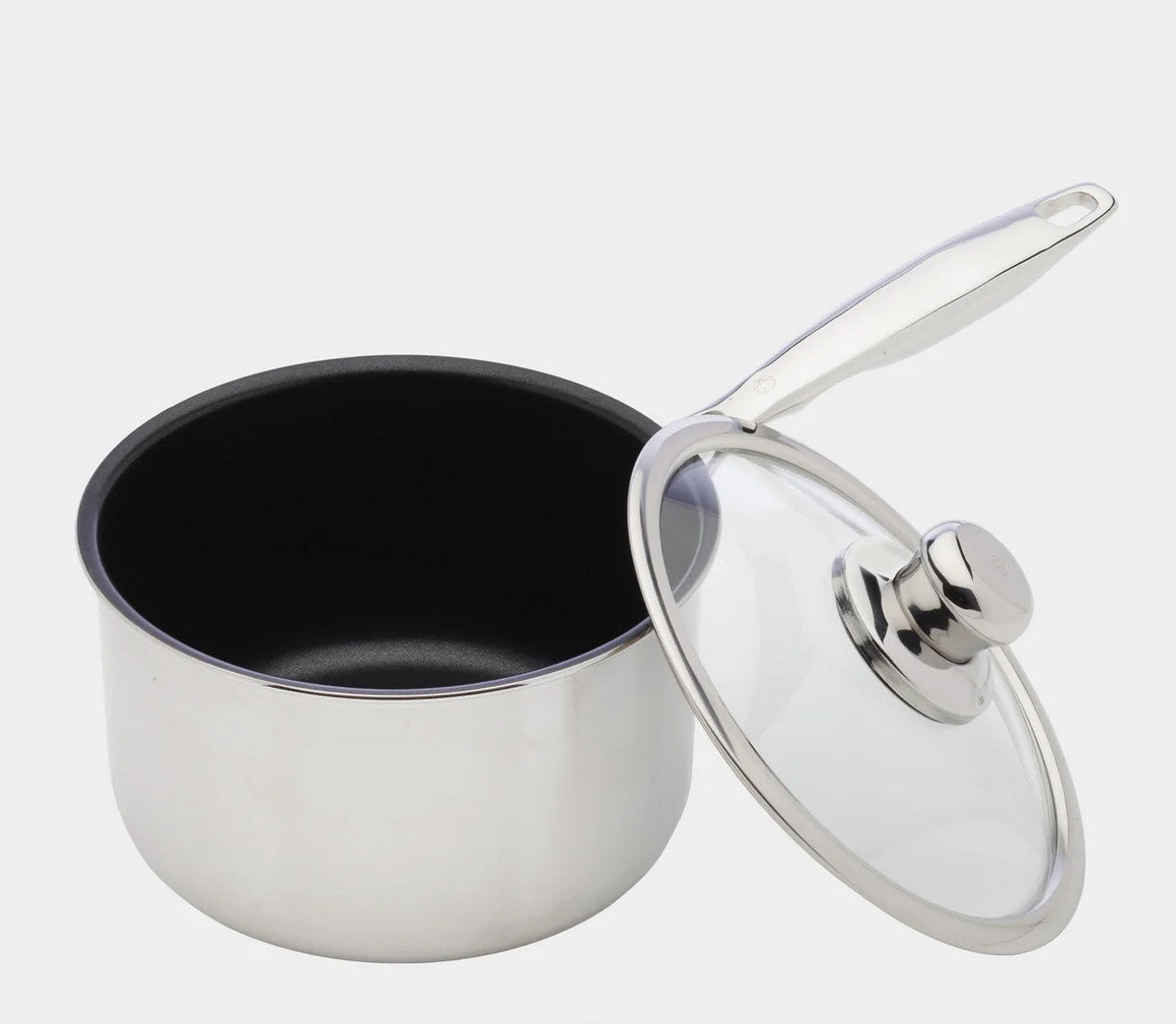 Nonstick Clad Saucepan with Glass Lid - 2.6 qt