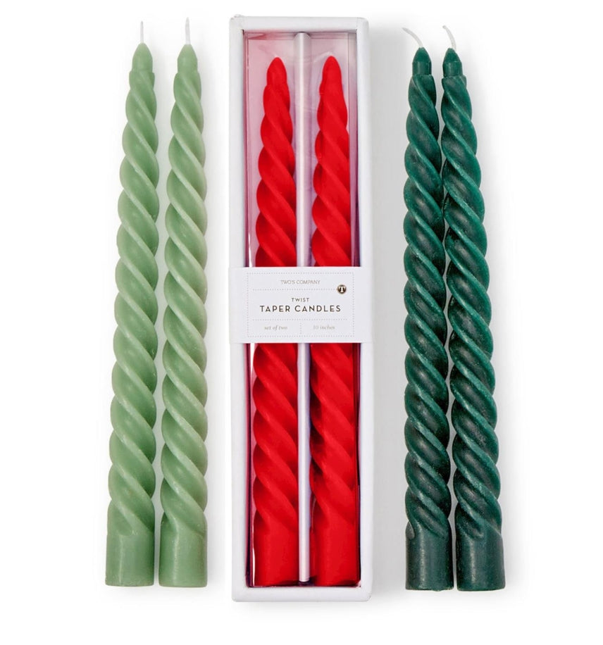 Set of 2 Twist Taper Candles in Gift Box Assorted 3 Christmas Colors