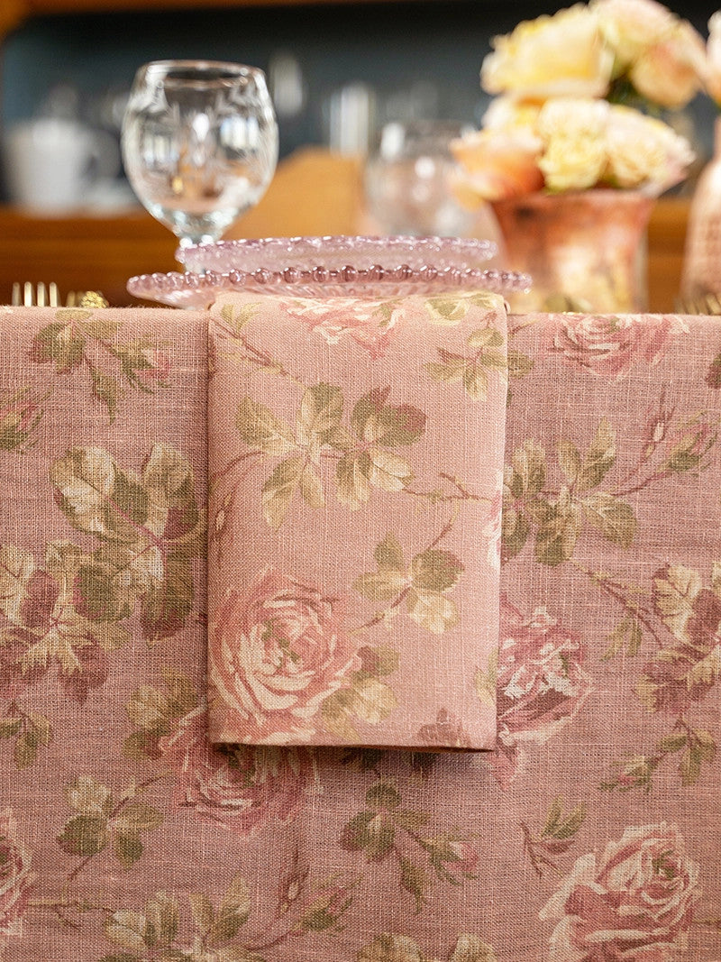 Vintage Rose Linen Napkin Set of 4 - Rose