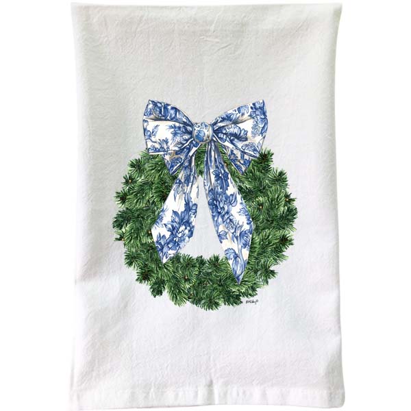 Blue & White Wreath Flour Sack Towel