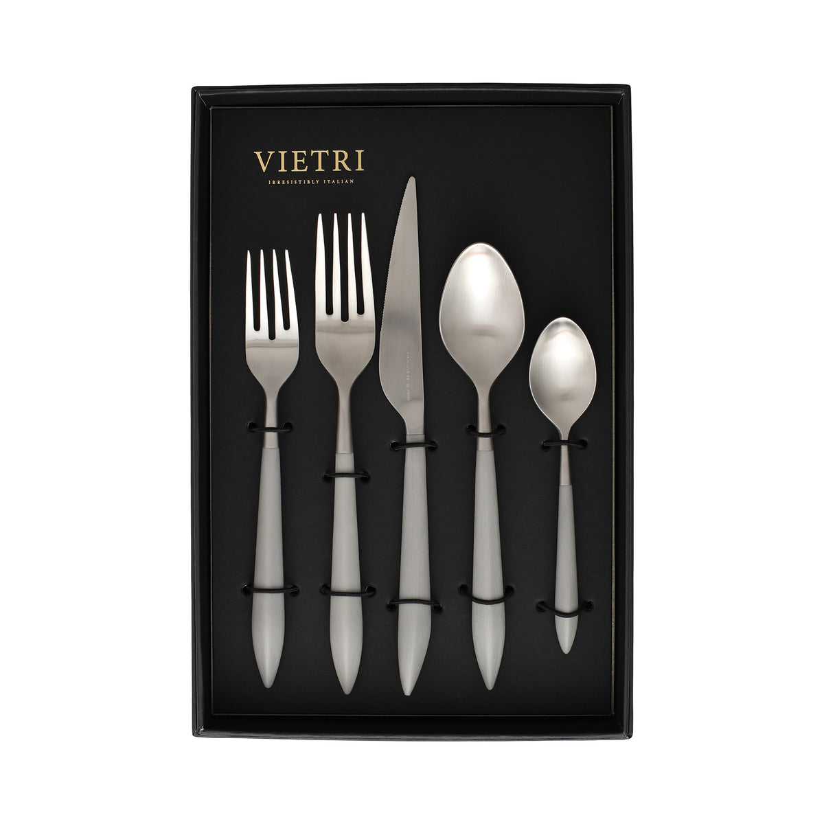 Ares Argento & Light Gray Five-Piece Place Setting – Set of 4