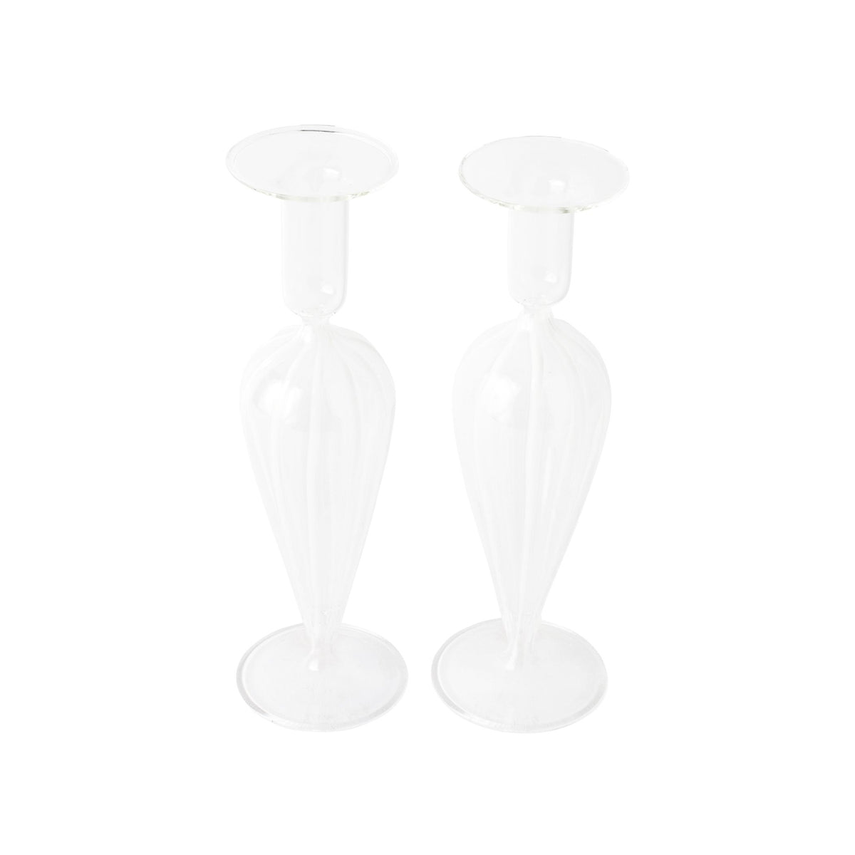 Nuovo Stripe White Candlesticks - Set of 2
