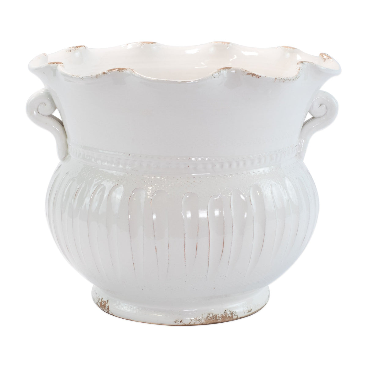 Rustic Garden White Large Scallop Planter